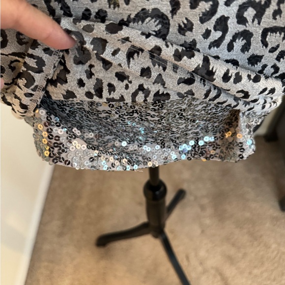 Loft Leopard Print Sequin Underlay Top, Medium Gray/Black - Picture 6 of 6